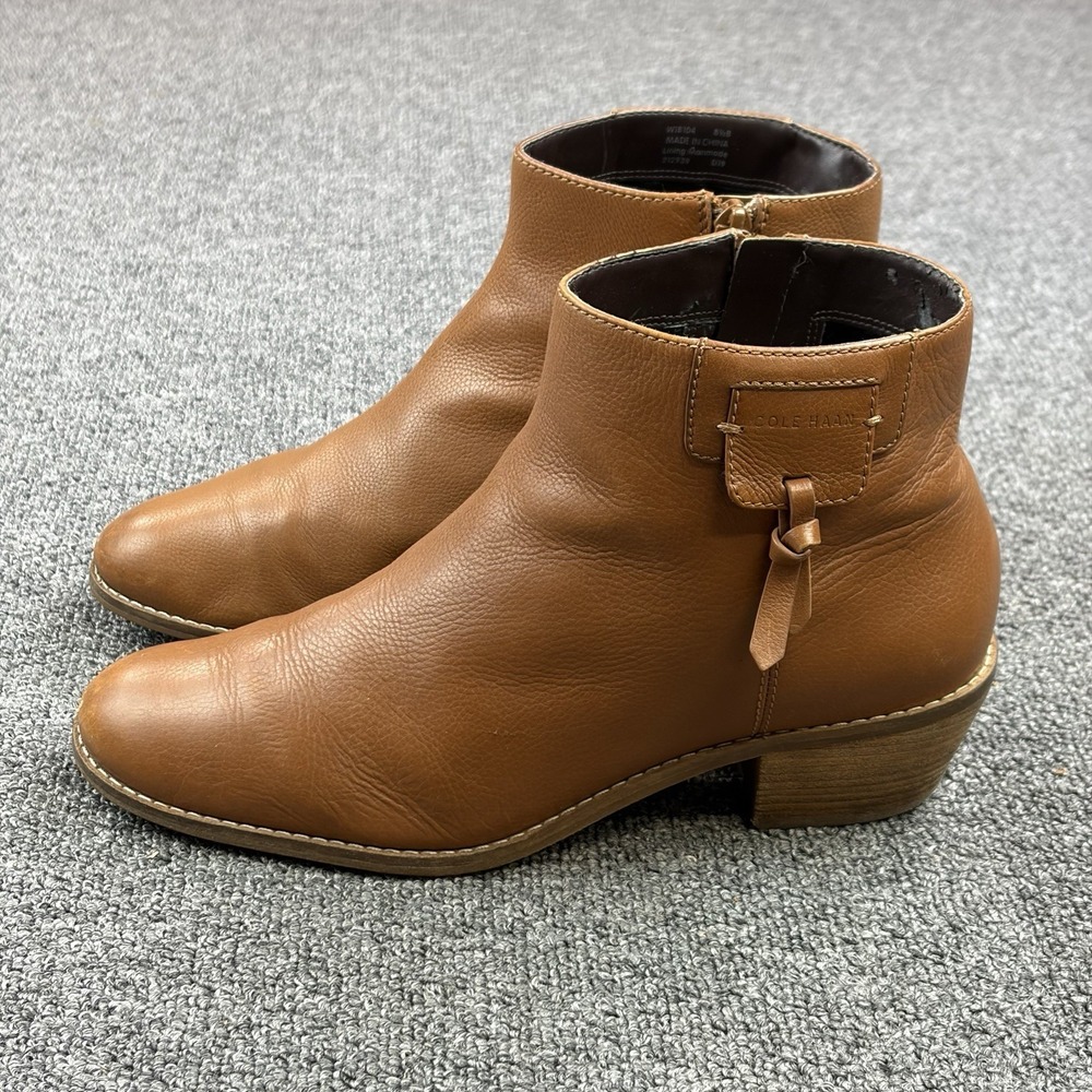 Cole Haan Grand OS Brown Leather Booties Ankle Boots Zip Up Women's Shoes 8.5 B